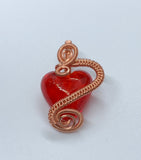 Red Lampwork Glass Heart Pendant in Copper