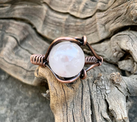 Rose Quartz and Copper Ring - Size 10