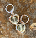 Sparkling Sterling Silver Earrings with Faceted Fluorite nestled inside Silver Plated Hearts.