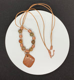 Petrified Wood, Copper and Picasso Jasper Necklace on leather