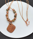 Petrified Wood, Copper and Picasso Jasper Necklace on leather