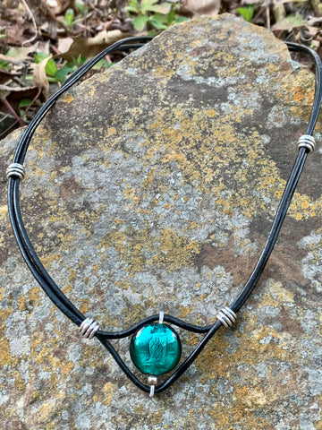 Lampwork Glass and Leather Necklace