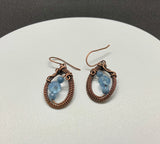 Hand woven Copper teardrop earrings with faceted Aquamarine and Fluorite Beads.