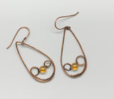 Hammered Copper Earrings with yellow glass beads
