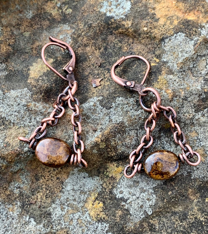 Bronzite and Copper Earrings