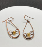 Hammered Copper Earrings with yellow glass beads