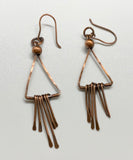 Hammered Copper Triangle Earrings with hammered Dangles and Copper Bead accents.