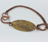 Matte Finish Bamboo Leaf Jasper and wire wrapped Copper Bracelet