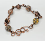 Adjustable Leopard Skin Jasper and Copper Bracelet