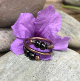 Copper Ring with Metallic Glass beads - size 7 1/2