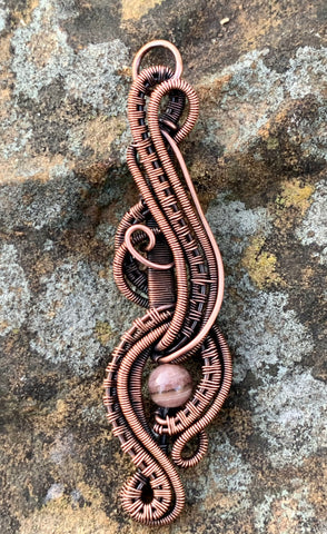 Wire Wrapped Copper Pendant with Rhodochrosite