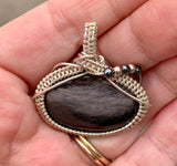 Shimmering Hypersthene Pendant in Sterling (.925) and Fine (.999) Silver with Sterling and Hematite accent beads.