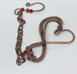Handmade Hammered Copper Heart Bracelet with copper weaves and handmade clasp with bead accents.