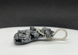Carved Snowflake Obsidian Cat Pendant in Wire Wrapped Argentium Silver with Snowflake Obsidian Heart Dangle. Perfect for a cat lover!