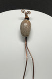 Heavy Gauge Copper Lettered Olive Shell Hair Stick with Tiger Eye Bead. 