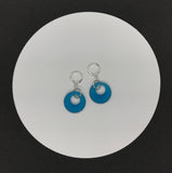 Recycled Glass Blue Donut Earrings in Sterling Silver.