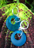 Recycled Glass Blue Donut Earrings in Sterling Silver.