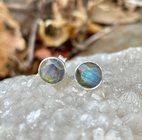 Sterling Silver (.925) Stud Earrings with Faceted Labradorite.