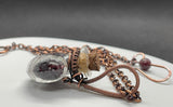 Glass Bottle Necklace in Wire Wrapped Copper, filled with Garnet Tumbles.  