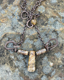 Wire Wrapped Copper and Picture Jasper Necklace. 