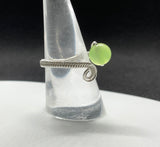Adjustable Apple Green Prehnite Ring in Wire Wrapped Argentium Silver. 
