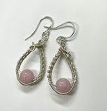 Wire Wrapped Argentium Silver Earrings with Soft Pink Kunzite and Sterling Silver Ear Wires. 