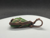 Bright Green Parrot Wing Chrysocolla Pendant in Wire Wrapped Copper. 