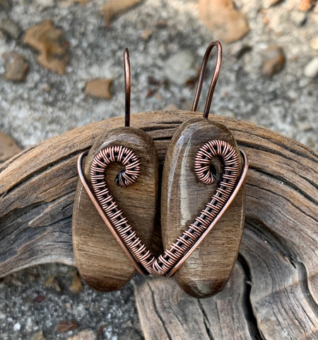 Petrified Wood and Copper Earrings
