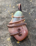 Lovely Pastel Colored Polychrome Jasper Pendant in wire wrapped Copper.