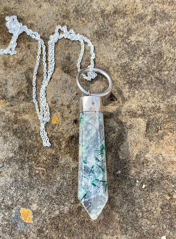 Sparkling Green Kyanite Pendant set in Sterling Silver, comes with an 20" sterling silver chain.