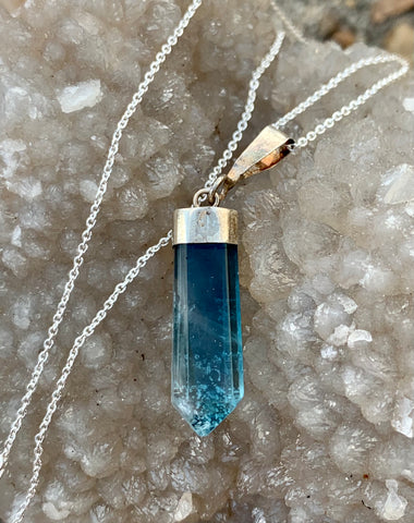 Blue Fluorite Pendant set in Sterling Silver, comes with an 18" sterling silver chain. 