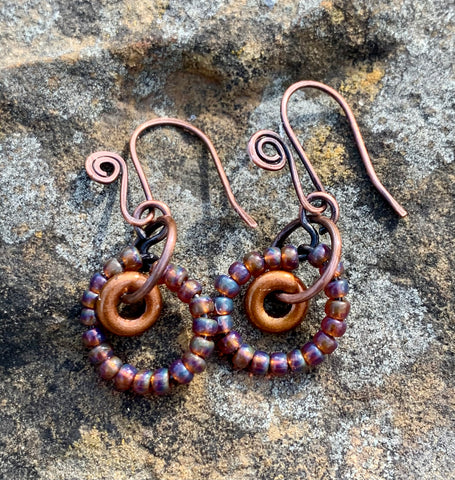 Fun, lightweight earrings with Glass Beads on handmade copper ear wires.