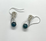 Wire Wrapped Argentium Silver Earrings with Bright Blue Apatite and Sterling Silver Ear Wires. 