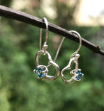 Delicate Sterling Silver Heart Earrings with London Blue Topaz