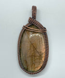 Large peach colored Labradorite Pendant wrapped in Copper