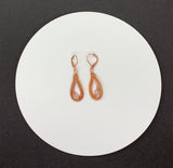 Wire wrapped Copper earrings with copper beads and faceted Rose Quartz on Copper lever back ear wires.