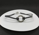 Men's Pyrite and Leather Bracelet - 9 1/2" long