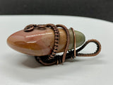 Lovely Pastel Colored Polychrome Jasper Pendant in wire wrapped Copper.