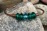 Handmade green and blue copper bracelet