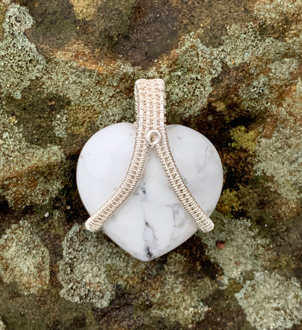 Howlite Heart Pendant in Sterling and Fine Silver