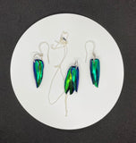 Flashy Blue/Green Jewel Beetle Wings Necklace and Earring set in Sterling Silver. 
