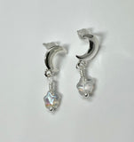 Sterling Silver Crescent Moon Stud Earrings with Czech Glass Star Drops