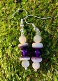 Sterling Silver, Mother of Pearl, Spiny Oyster, and Amethyst Earrings