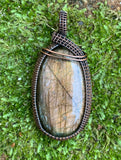 Large peach colored Labradorite Pendant wrapped in Copper