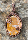 Lysite Agate Pendant wrapped in handwoven copper.  