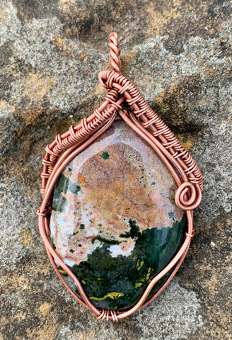 Ocean Jasper Pendant wrapped in copper