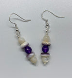 Sterling Silver, Mother of Pearl, Spiny Oyster, and Amethyst Earrings