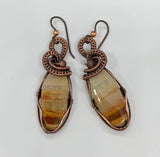 Banded Calcite Earrings in handwoven Copper with copper bead accent, these have niobium ear wires.