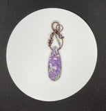 Water Color Purple and Green Stone (dyed) Pendant in Wire Wrapped Copper with Swarovski Crystal Accents. 
