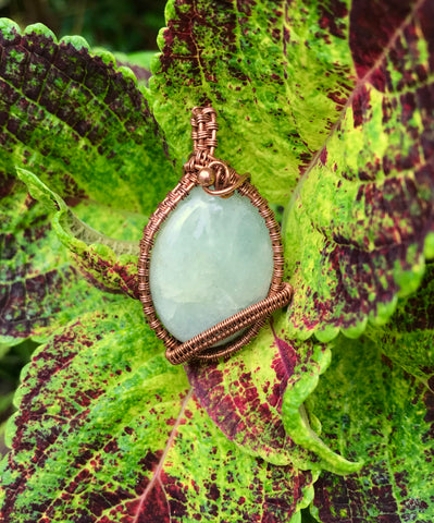 Aquamarine Pendant wrapped in Copper